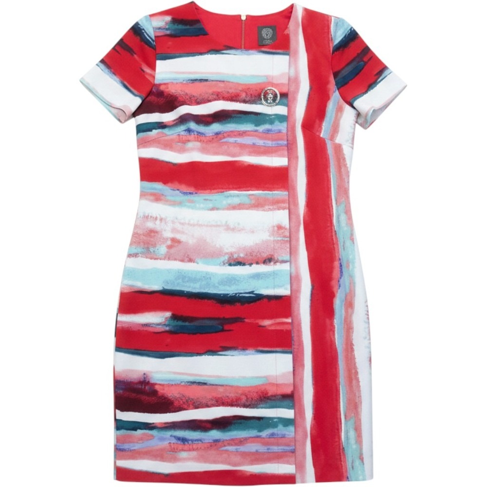 Vince Camuto Abstract Watercolor  Dress Artistic Modern Stripe 8 Multi